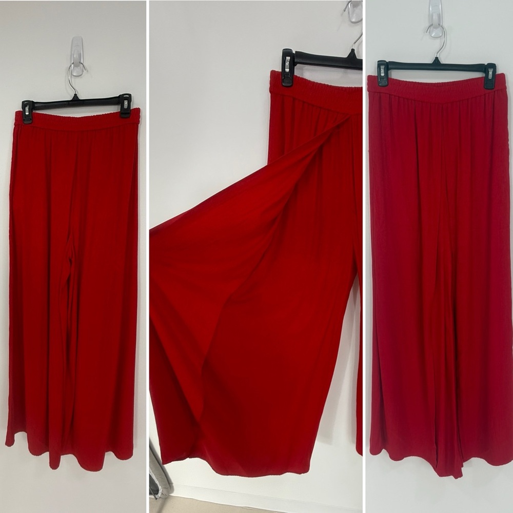 Zara Red Wide-Leg Pants - Picture 5 of 6